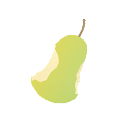 An animated gif of a rotating 3d model of a half-eaten pear